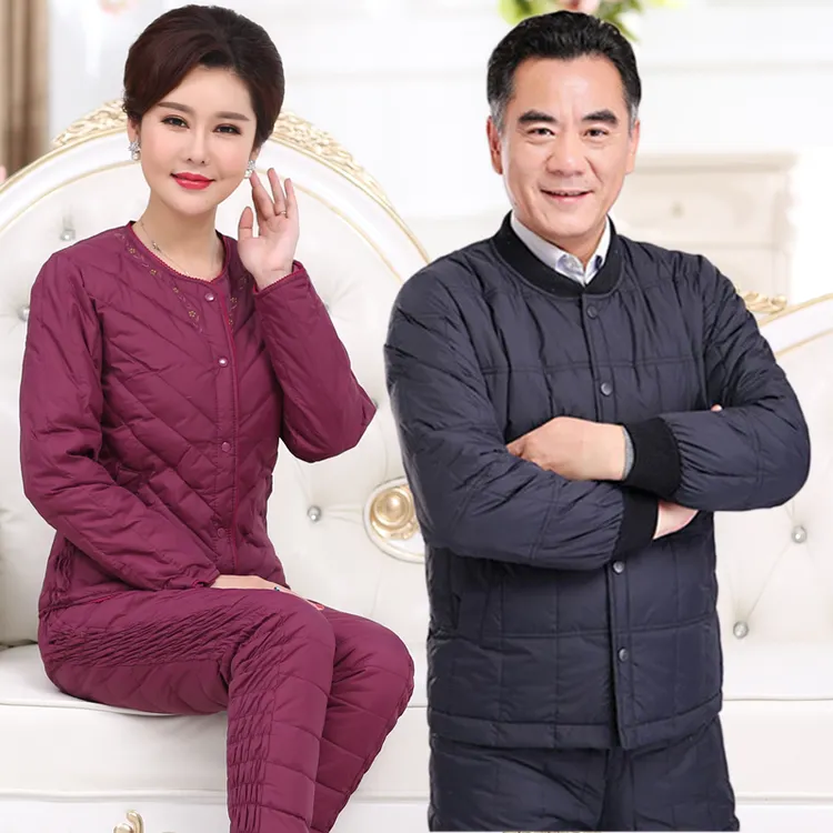 中老年男款女款内穿保暖羽绒服内胆套装加厚爸妈老年人羽绒裤棉袄