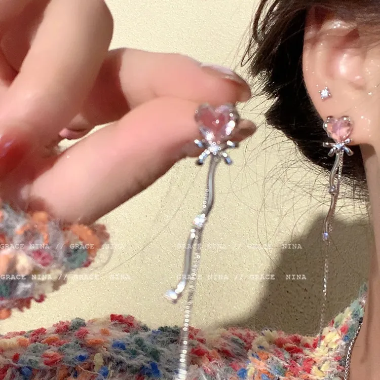 铜合金耳饰 敲有心！长款爱心流苏耳环设计感甜美气质女高级感耳饰