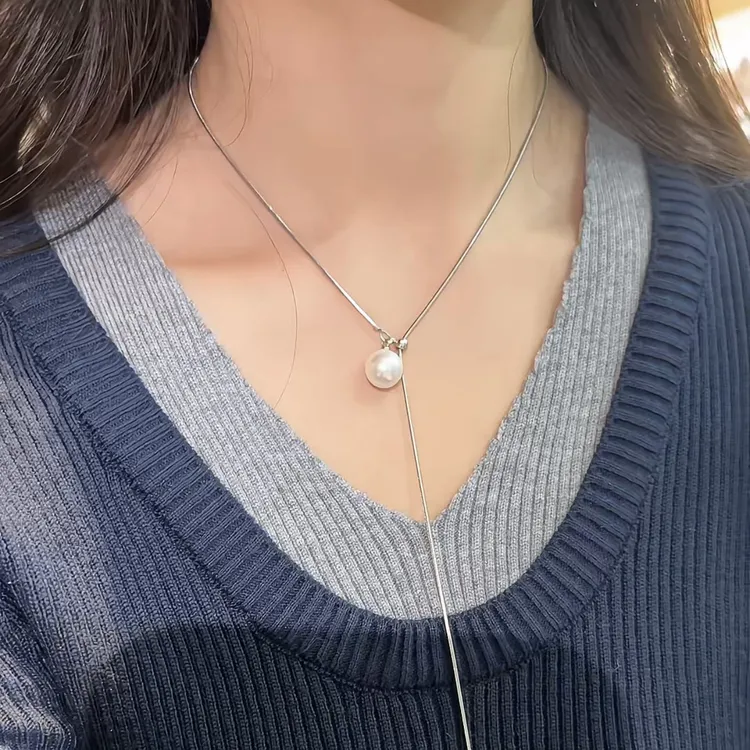 钛钢项链 抽拉式可调节长款毛衣链组合轻奢高级感圆球流苏项链女