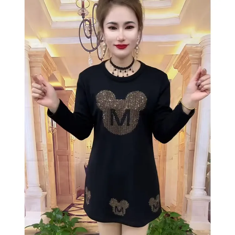 中老年秋冬新款加绒加厚镶钻连衣裙2024遮肉显瘦高级感保暖打底裙