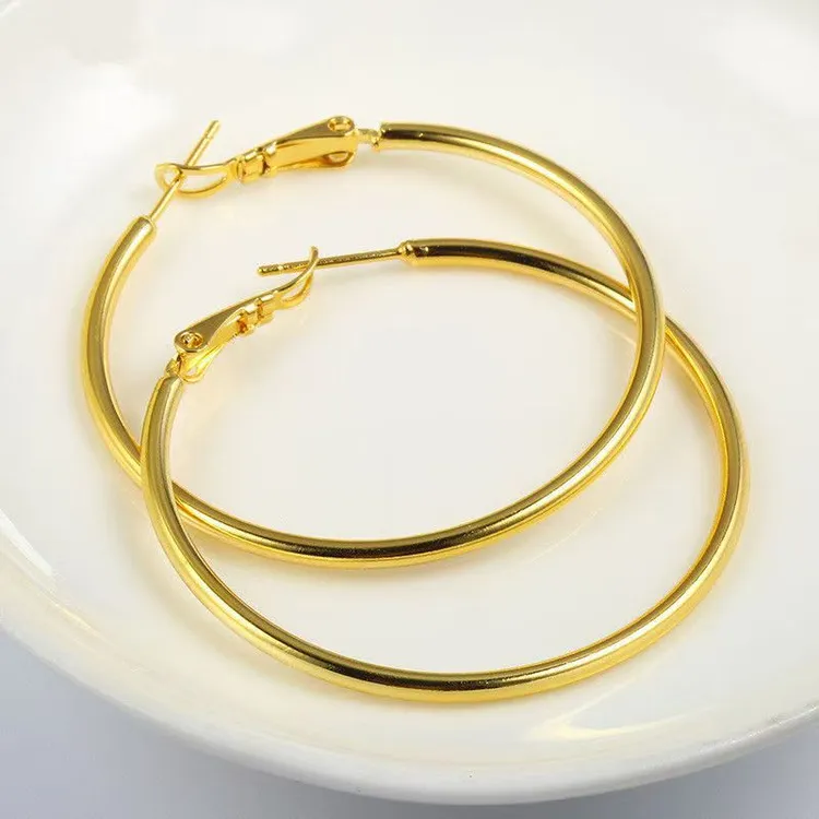 铜合金耳饰 气质大耳圈【5公分金色时尚欧美素圈耳环光面ins耳环】