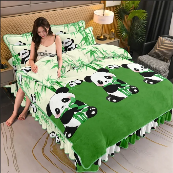 2024新款高克重印花牛奶绒四件套加厚冬季8--9斤直播爆款电商爆款