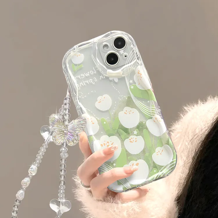 适用苹果/华为/OPPO/VIVO/小米F ins春天清新郁金香花透明手机壳