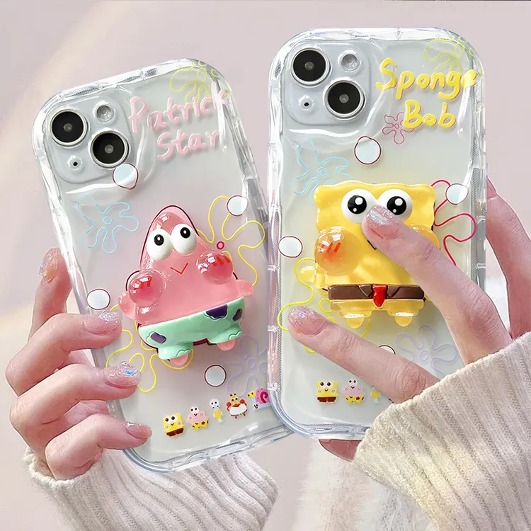 适用苹果/华为/OPPO/VIVO/小米F 可爱立体海绵宝派大星透明手机壳
