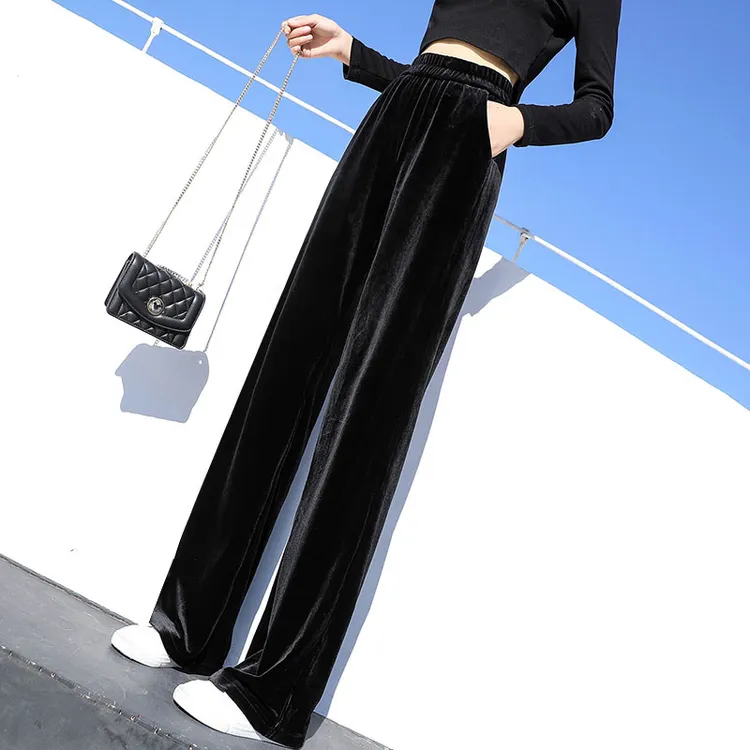 金丝绒阔腿裤女2025秋冬高腰高腰百搭垂感显瘦黑色丝绒直筒裤裤子