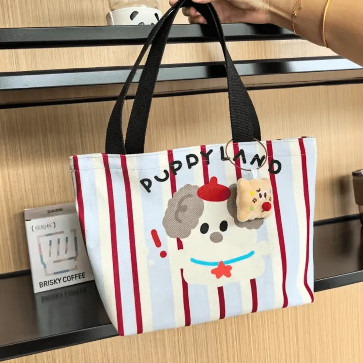 帽子小狗可爱妈咪包ins手便当包化妆包帆布包学生手拎包拉链包