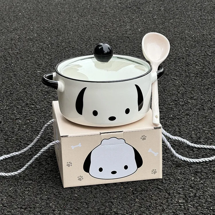 ins风韩式帕恰狗陶瓷泡面碗带盖学生宿舍用螺蛳嗦粉碗大容量汤碗