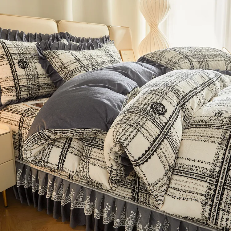 A类牛奶绒床盖四件套加厚保暖4件套水洗可机洗亲肤舒适感秋冬床品