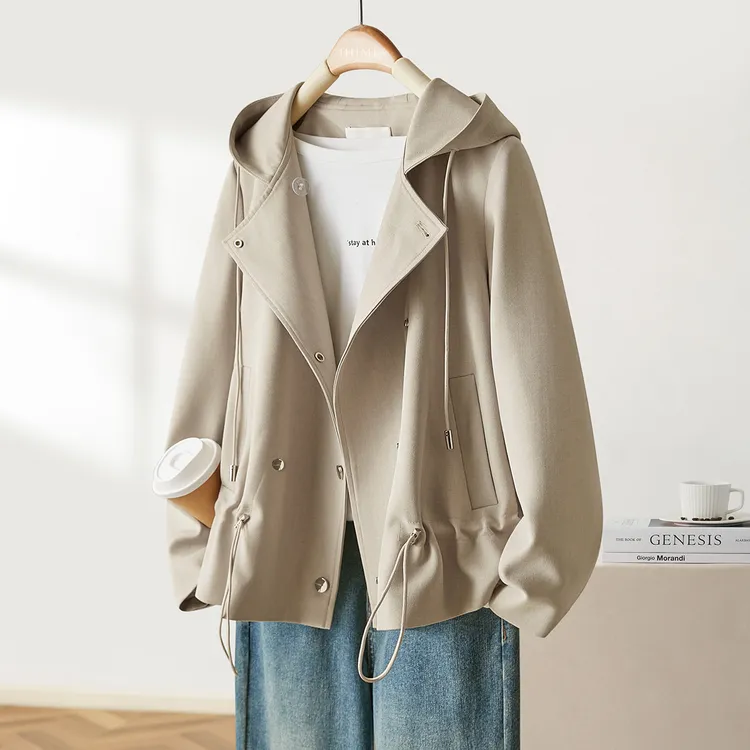 IHIMI/海谧2025年秋季新款时尚百搭连帽简约休闲小个子短外套A002