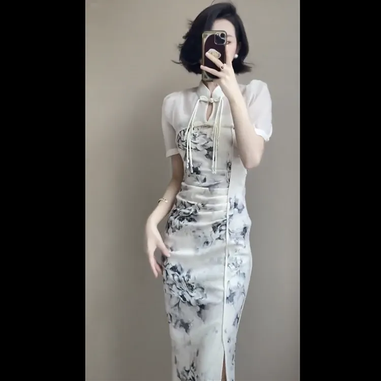 新中式中国风时尚套装女夏季新款气质显瘦复古收腰印花裙子两件套