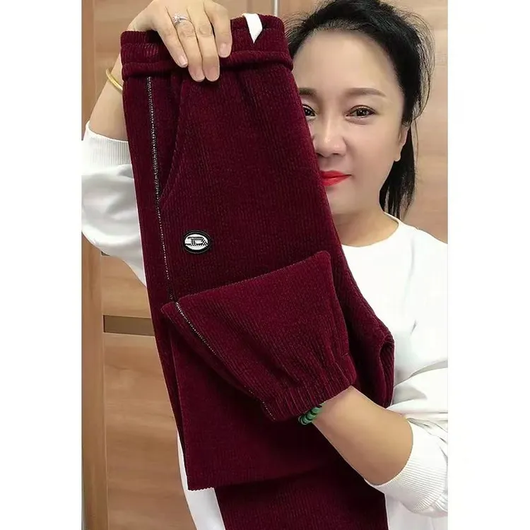 秋冬新款高端雪尼条绒休闲宽松弹力显瘦卫裤女高腰束脚九分哈伦裤