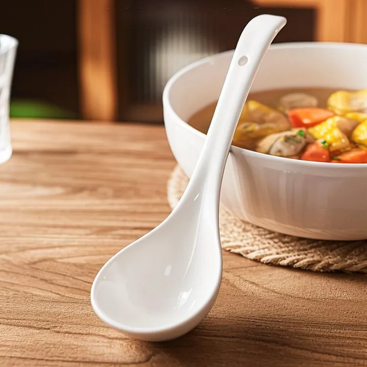 陶瓷汤勺家用大号盛汤的个人粥勺子长柄漂亮高档精致小号汤匙饭勺
