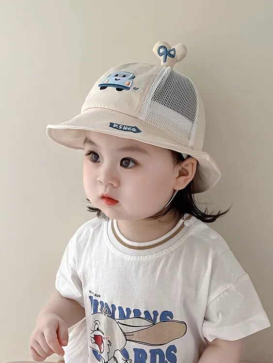 宝宝帽子春夏季网眼透气可爱大檐渔夫帽男童女童出游防晒卡通盆帽