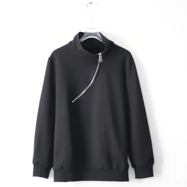 S230914 黑色立领螺纹下摆宽松显瘦遮肉百搭大码女装秋冬卫衣绒衫