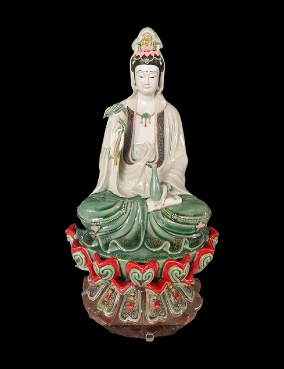 南海观音菩萨 观世音红莲 石湾公仔长32高54