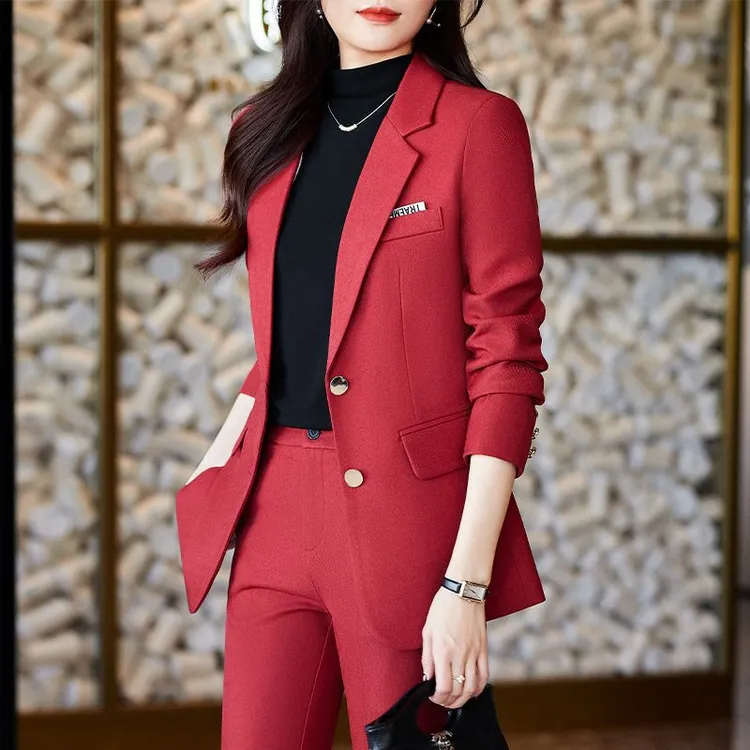 红色西装外套女秋冬2024新款气质女神范年会主持人职业装西服套装