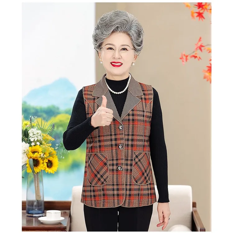 爆款中老年洋气大码薄马甲奶奶开衫背心老太太马夹空调房保暖外穿