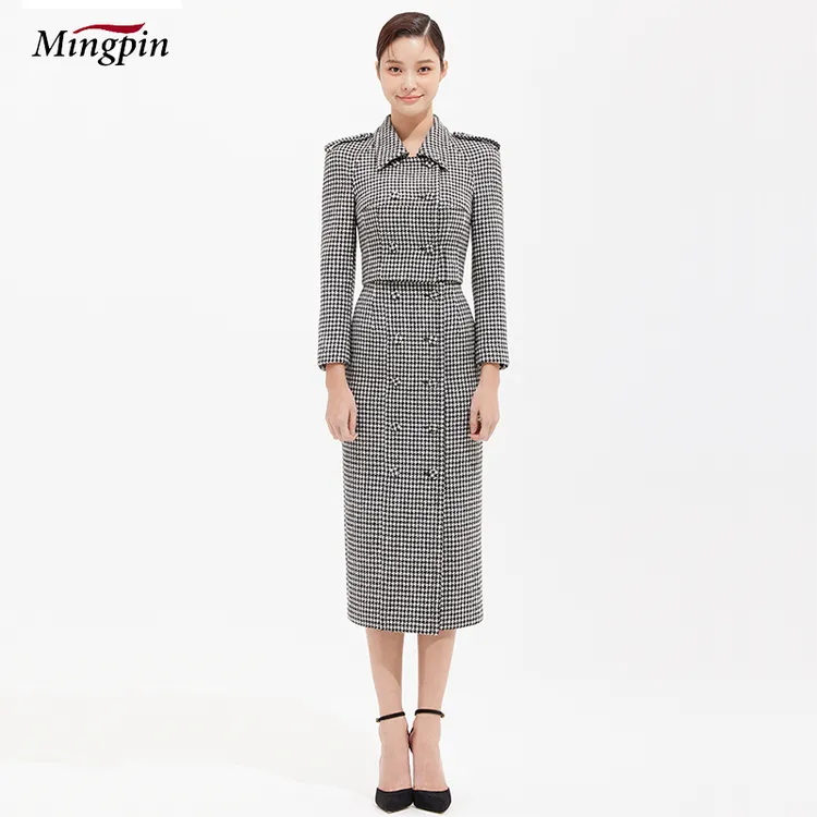 时尚套装女格子气质复古时尚拼接格纹收腰羊毛呢短外套潮流包臀裙