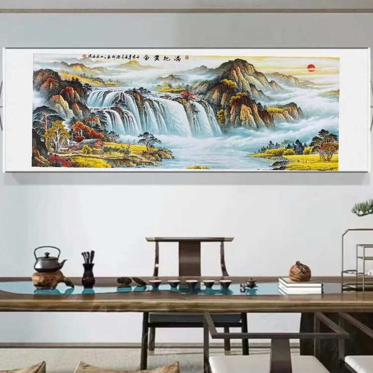 国画《满地黄金》新中式横幅卷轴高档装裱挂画包边品质