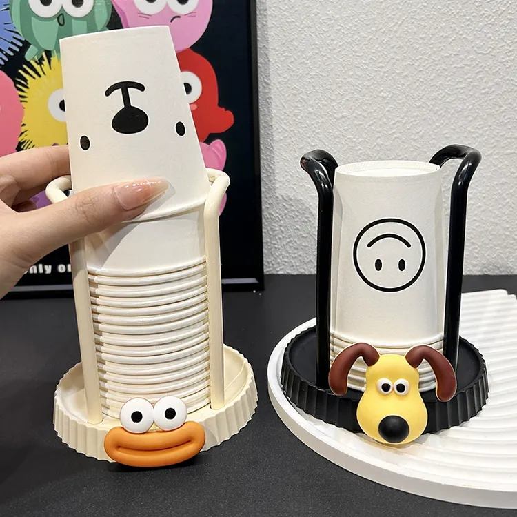 桌面纸杯收纳置物架可爱卡通香肠嘴2024新款家用一次性纸杯取杯器