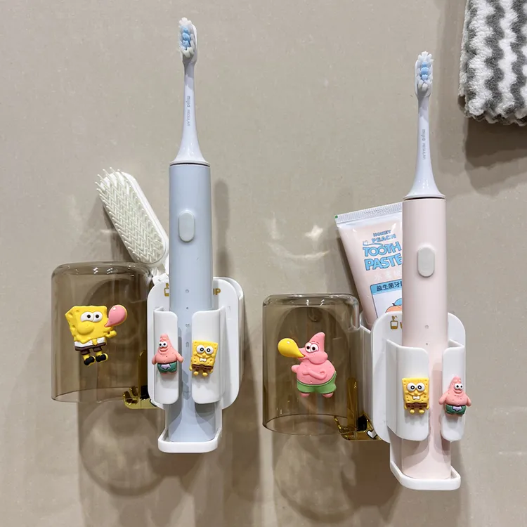 儿童电动牙刷置物架漱口杯挂墙式免打孔可爱情侣创意牙具收纳套装