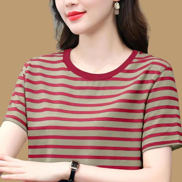 棉质短袖洋气T恤女士夏季新款圆领半袖大码宽松显瘦加大上衣