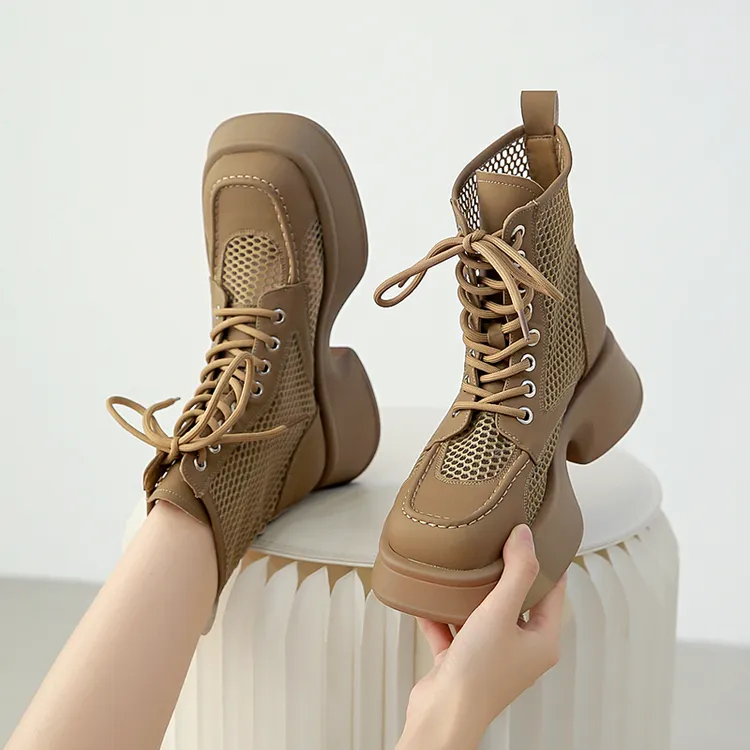 2025爆款网面马丁靴女春夏薄款网靴镂空短靴厚底方头欧货靴子单靴