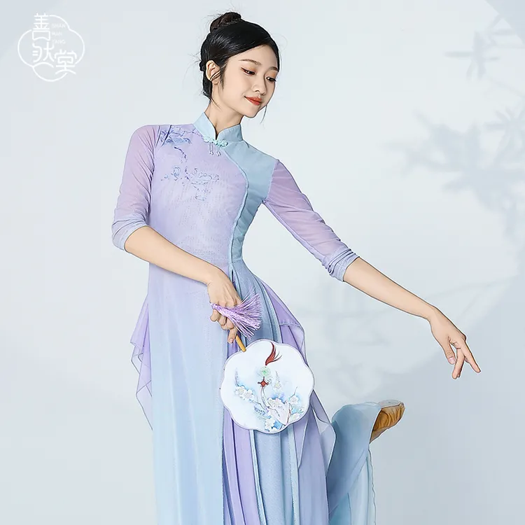 善然堂新款古典舞舞蹈服装女春夏改良旗袍上衣练功服飘逸表演出服