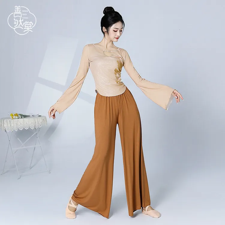 善然堂现代舞身韵舞蹈服成人长袖印花上衣中国舞练功形体服套装女