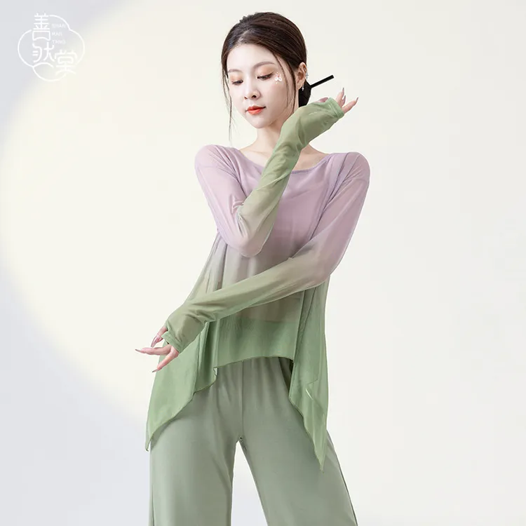 善然堂古典舞服装中国舞舞蹈练功服演出服渐变纱衣女飘逸长袖上衣