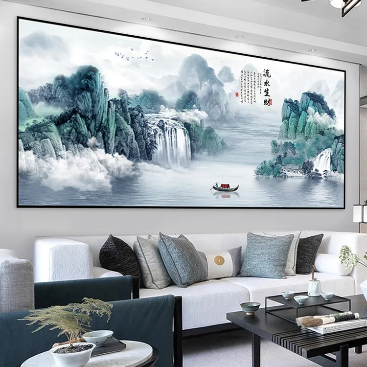 客厅装饰画沙发背景墙自粘墙贴画书房办公室山水画风景壁画壁纸画
