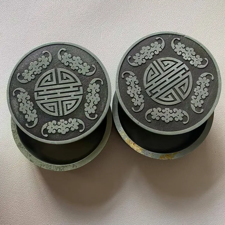 五福捧寿松花石两件套砚台8cm