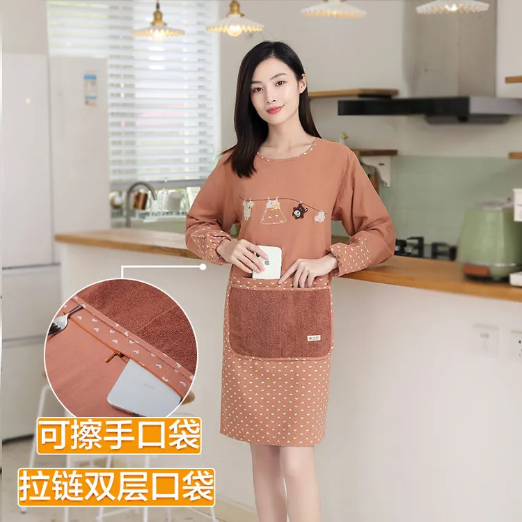 围裙家用厨房2024新款冬季防水防油可爱韩版可擦手罩衣大人长袖女