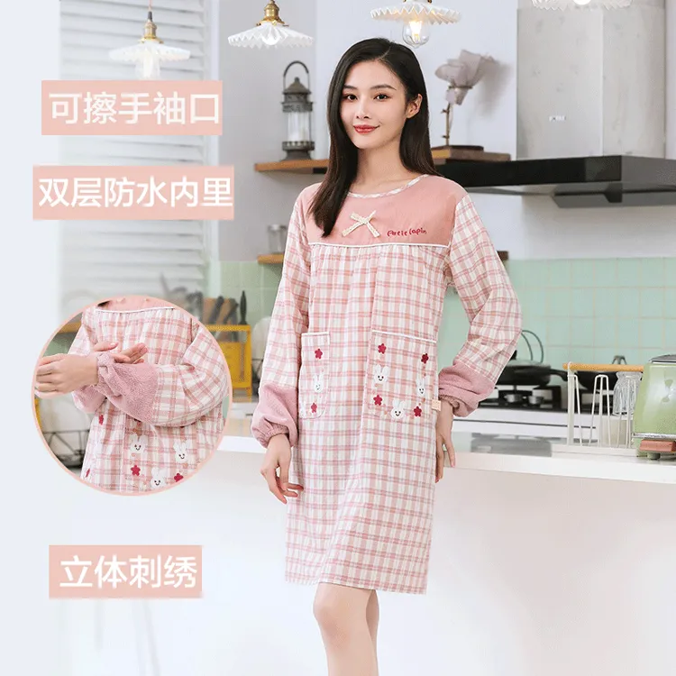 2021新款家用厨房可擦手袖口围裙防水防油女夏季薄款纯棉透气罩衣