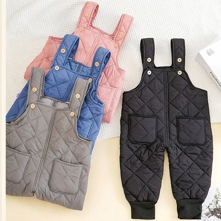 宝宝秋冬夹棉保暖加厚洋气儿童背带裤外穿可开档婴儿连体背带棉裤