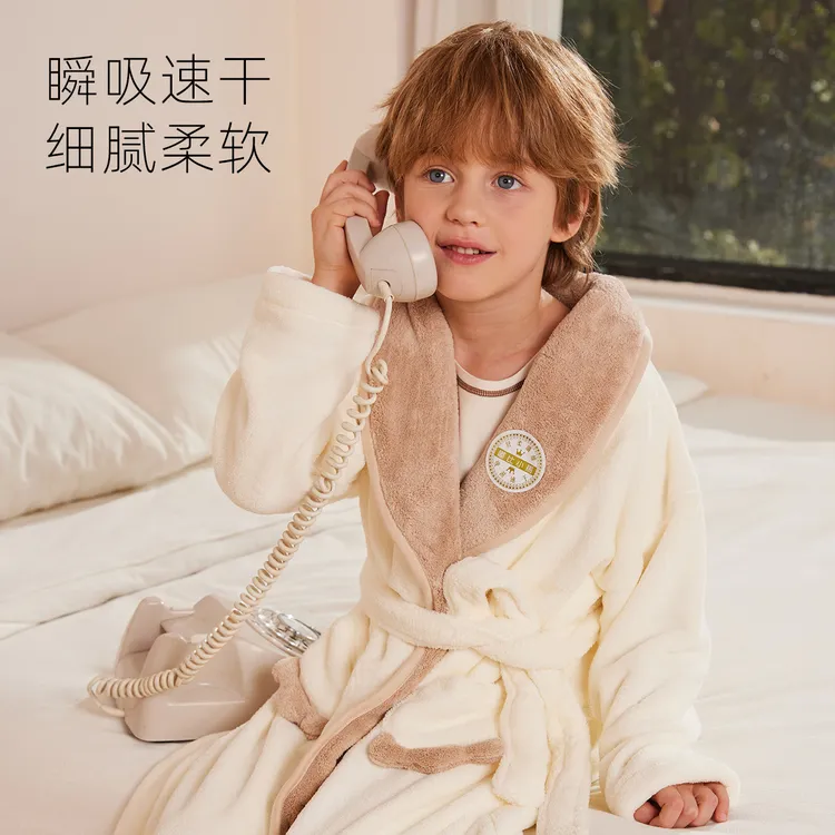 吸水速干儿童浴袍加厚保暖男童睡袍女童宝宝浴衣浴巾可穿式秋冬