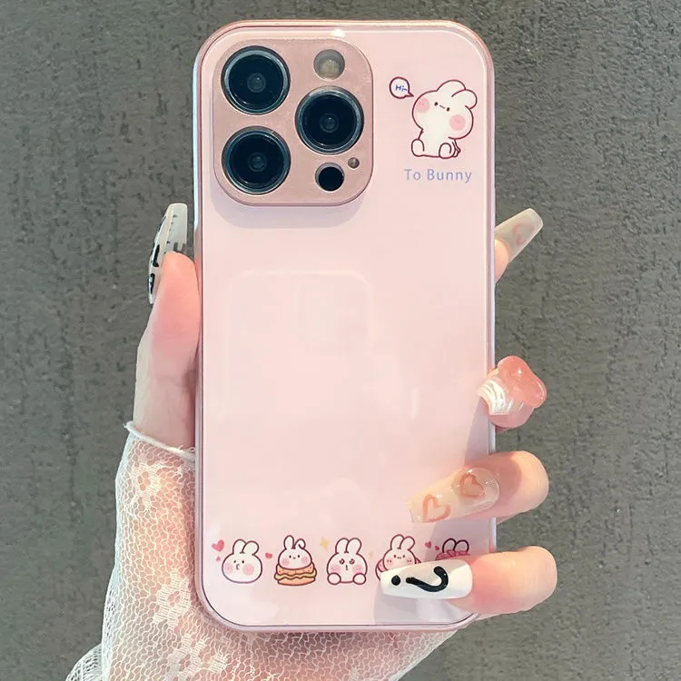 粉色兔子适用苹果15手机壳iPhone14/13/12手机套11pro情侣玻璃壳