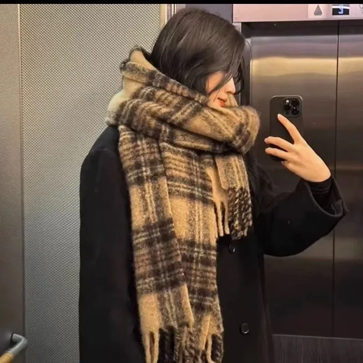 【新店】韩版时尚格子围巾女秋冬季加厚保暖百搭情侣网红围脖披肩