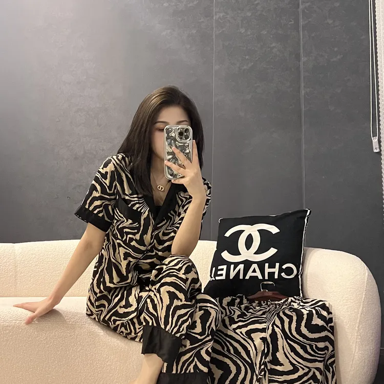 上海故事【豹美豹瘦】大码情侣款网红夏季三件套睡衣家居服豹纹印花