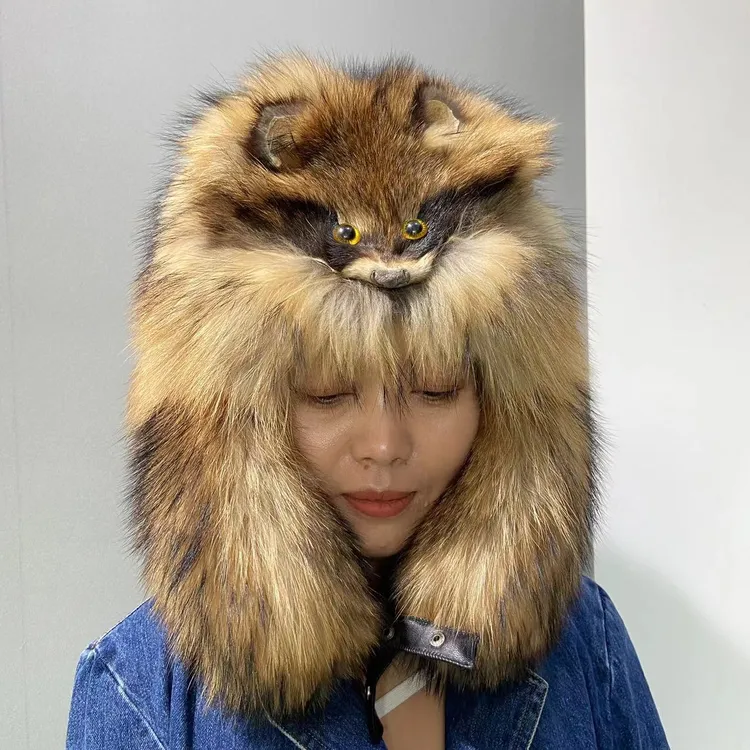 有头有尾貉子全毛霸王帽整皮帽子护耳保暖冬季户外必备