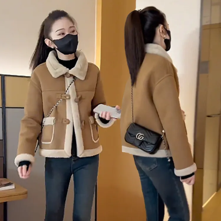 百搭洋气麂皮绒皮毛一体外套女2025秋冬季小个子保暖加厚长袖上衣