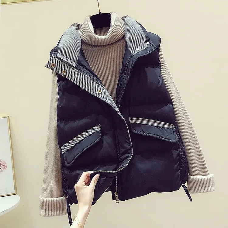 韩版百搭洋气棉马甲坎肩女2023秋冬季宽松小个子减龄休闲马夹上衣