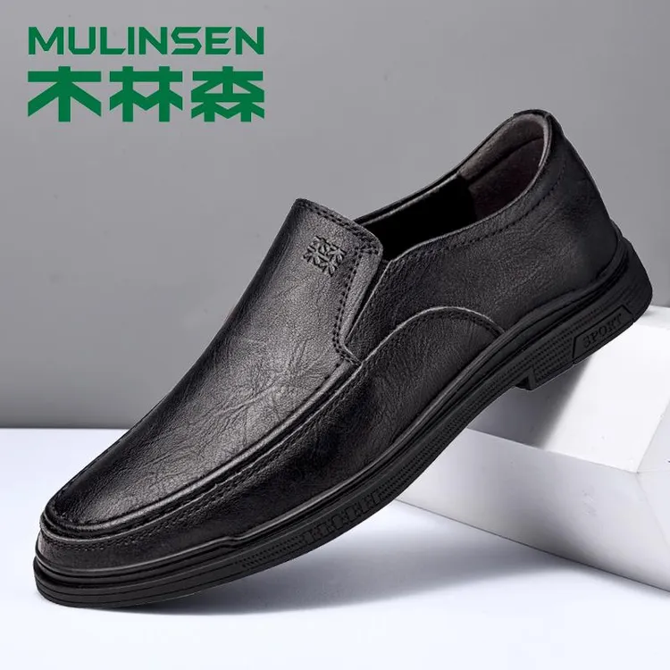木林森皮鞋男正品春季男士商务休闲鞋软底套脚软面皮男款透气鞋子
