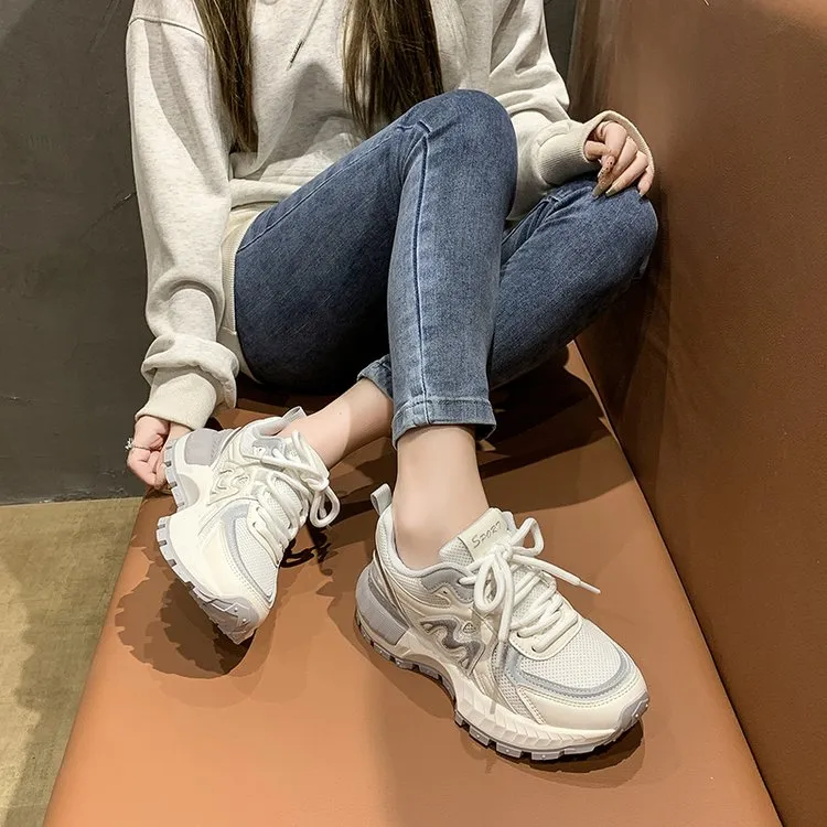 迈霸赫网面老爹鞋女2024秋季新款透气百搭轻便厚底休闲运动ins潮