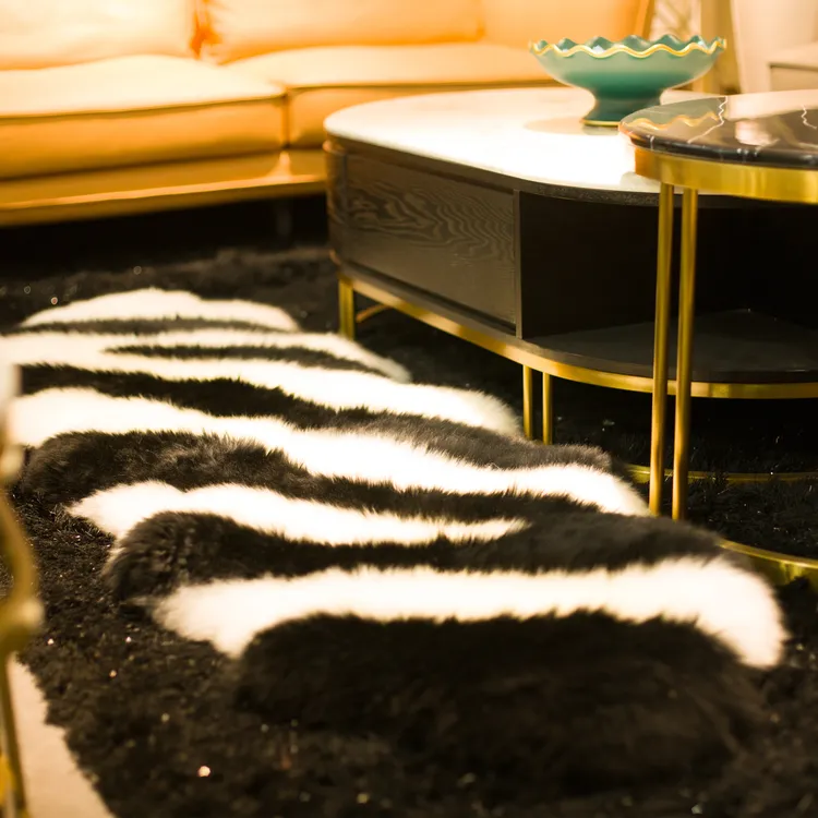 吉羊黑白轻奢羊毛皮沙发垫防滑防潮秋冬保暖优质地毯摇椅毯地垫