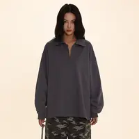 DNT/韩火火 简约休闲Polo领半拉链纯色长袖卫衣翻领宽松显瘦百搭