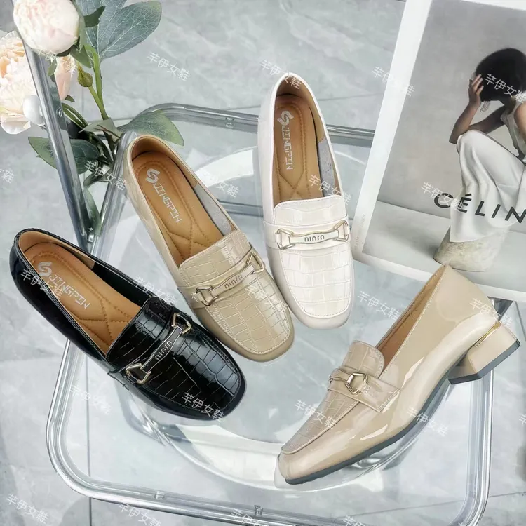 秋季新款百搭乐福鞋时尚休闲粗跟深口中跟休闲鞋