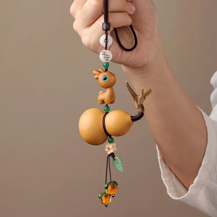 真葫芦小鹿车载汽车后视镜挂件车内饰品挂饰天然葫芦装饰挂件手工