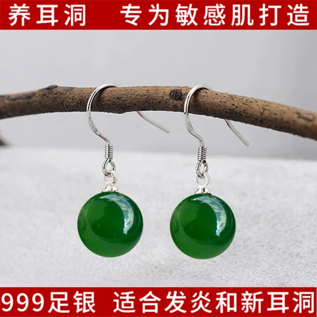 天然玛瑙S999纯银耳环女养耳洞轻奢经典足银耳钉配饰品礼物送妈妈