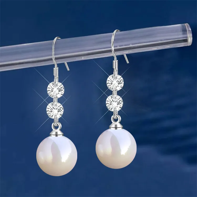 足银合成锆石耳饰 999纯银耳环女高级感耳坠贝珠耳扣轻奢百搭耳钉